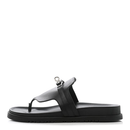 Hermes Calfskin Womens Empire Sandals 39 Black 1 of 11