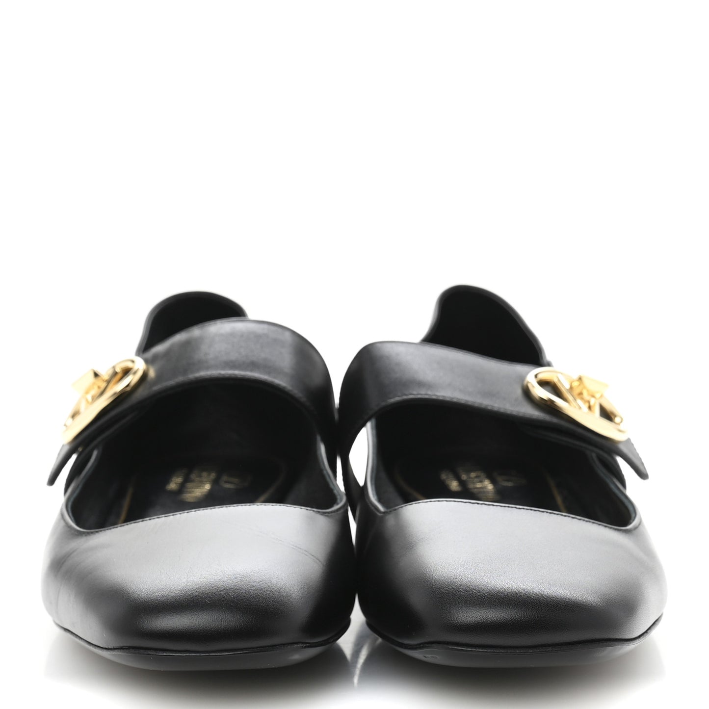 Calfskin VLogo Locker Mary Jane Ballerina Flats 39 Black