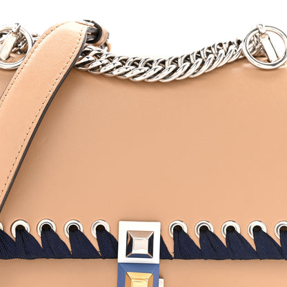 Fendi Vitello Liberty Lucido Ribbon Lace Up Studded Small Kan I Shoulder Bag Cuoio Navy 9 of 17