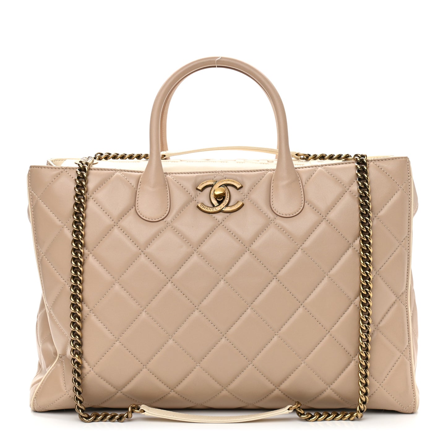 Calfskin Quilted Tote Beige