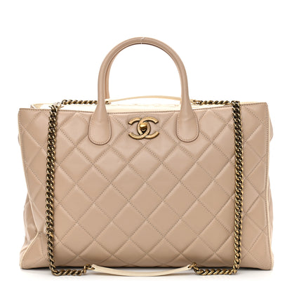 Chanel Calfskin Quilted Tote Beige 1 of 12