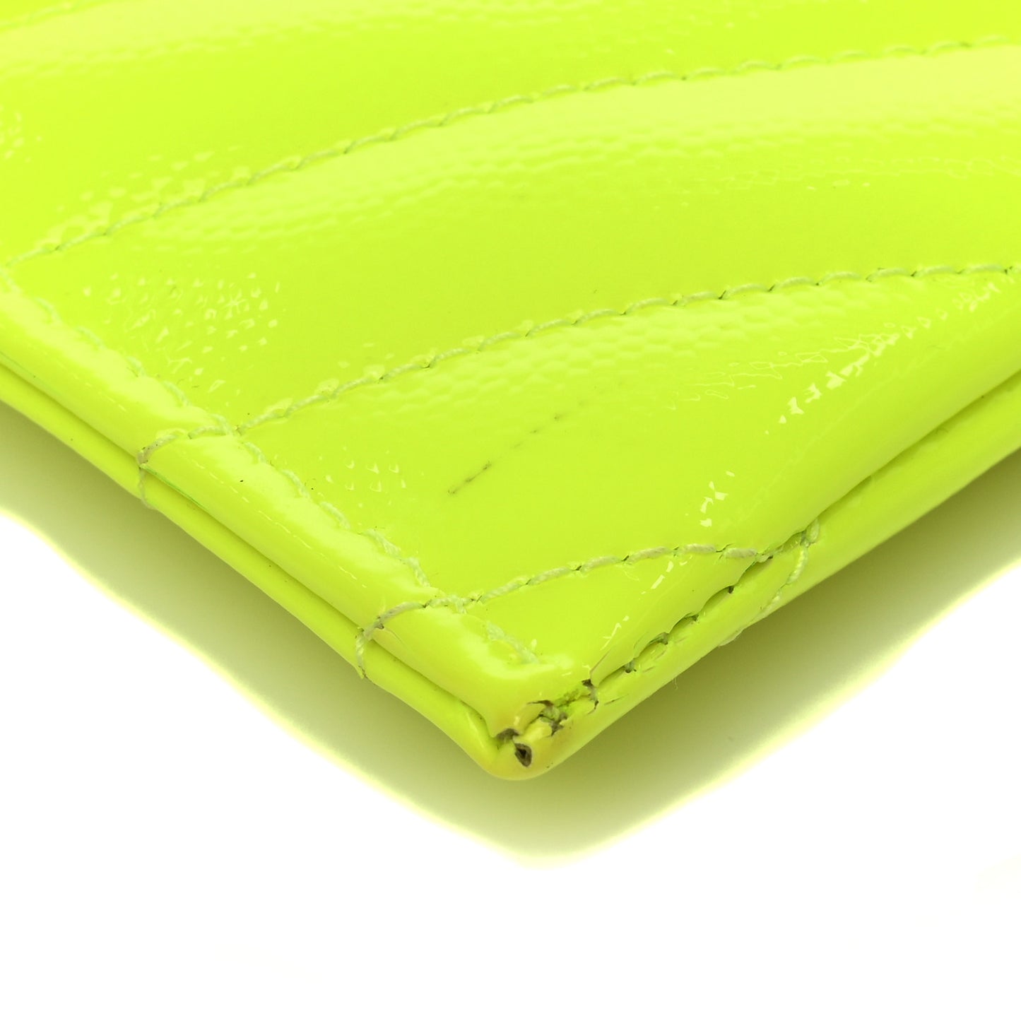 Patent Grain De Poudre Matelasse Chevron Monogram Bill Pouch Neon Yellow