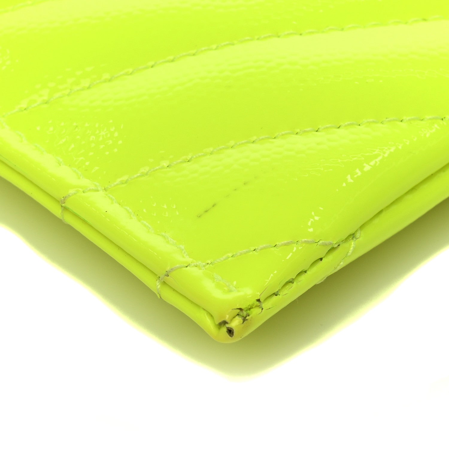 Saint Laurent Patent Grain De Poudre Matelasse Chevron Monogram Bill Pouch Neon Yellow 13 of 13