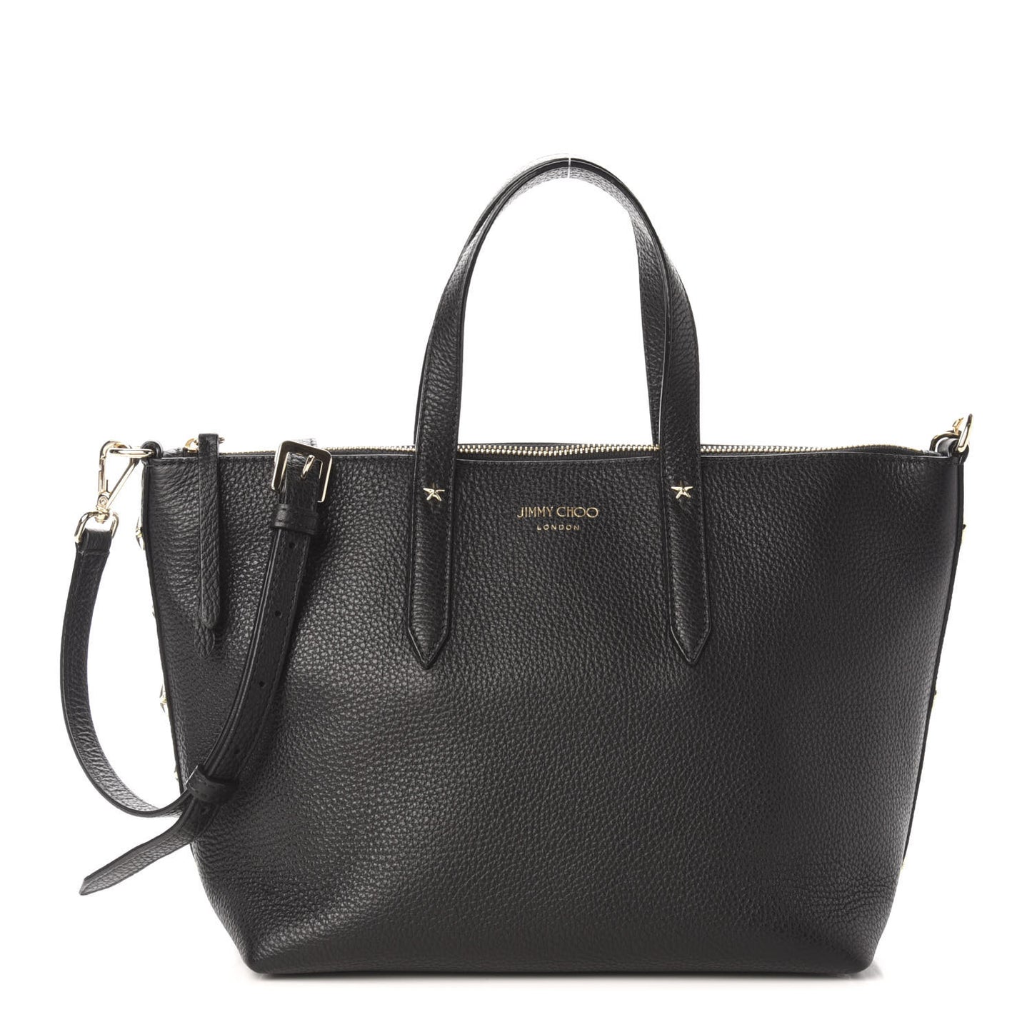 Grainy Calfskin Star Studded Bria Tote Black