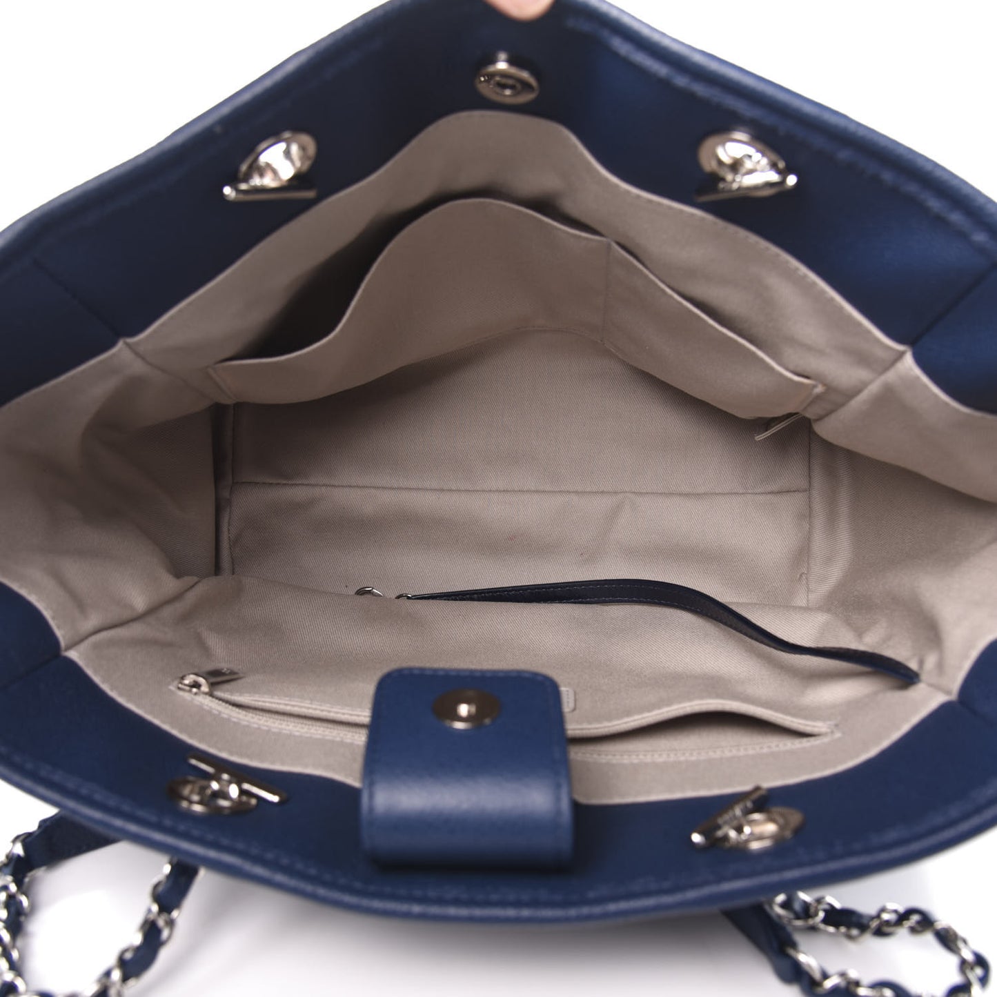 Glazed Calfskin Small Deauville Tote Blue