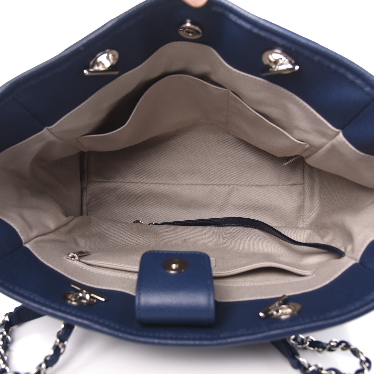 Chanel Glazed Calfskin Small Deauville Tote Blue 6 of 12