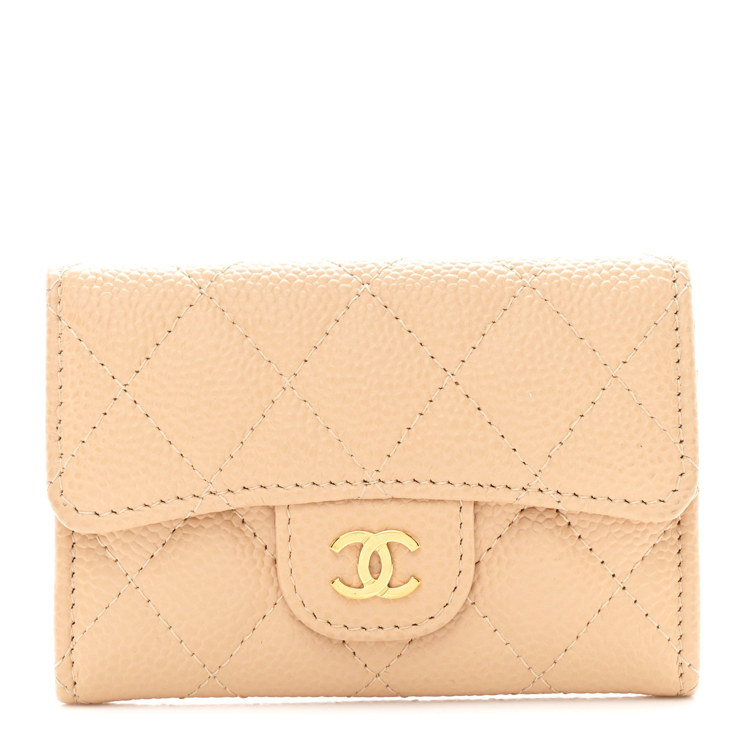 Chanel Caviar Quilted Flap Card Holder Wallet Beige 1 of 9