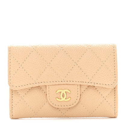 Chanel Caviar Quilted Flap Card Holder Wallet Beige 1 of 9
