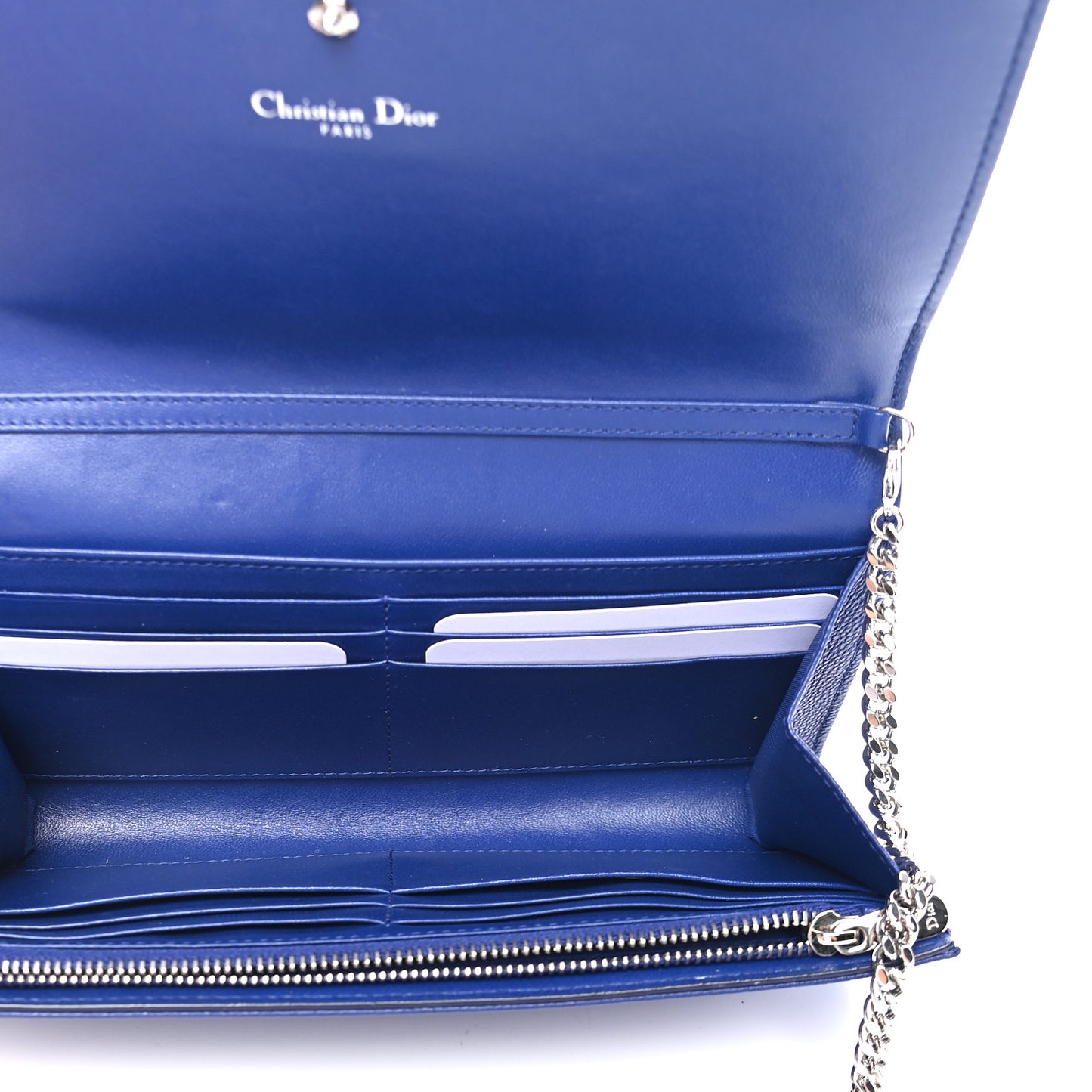 Grained Calfskin Diorama Croisiere Chain Wallet Blue