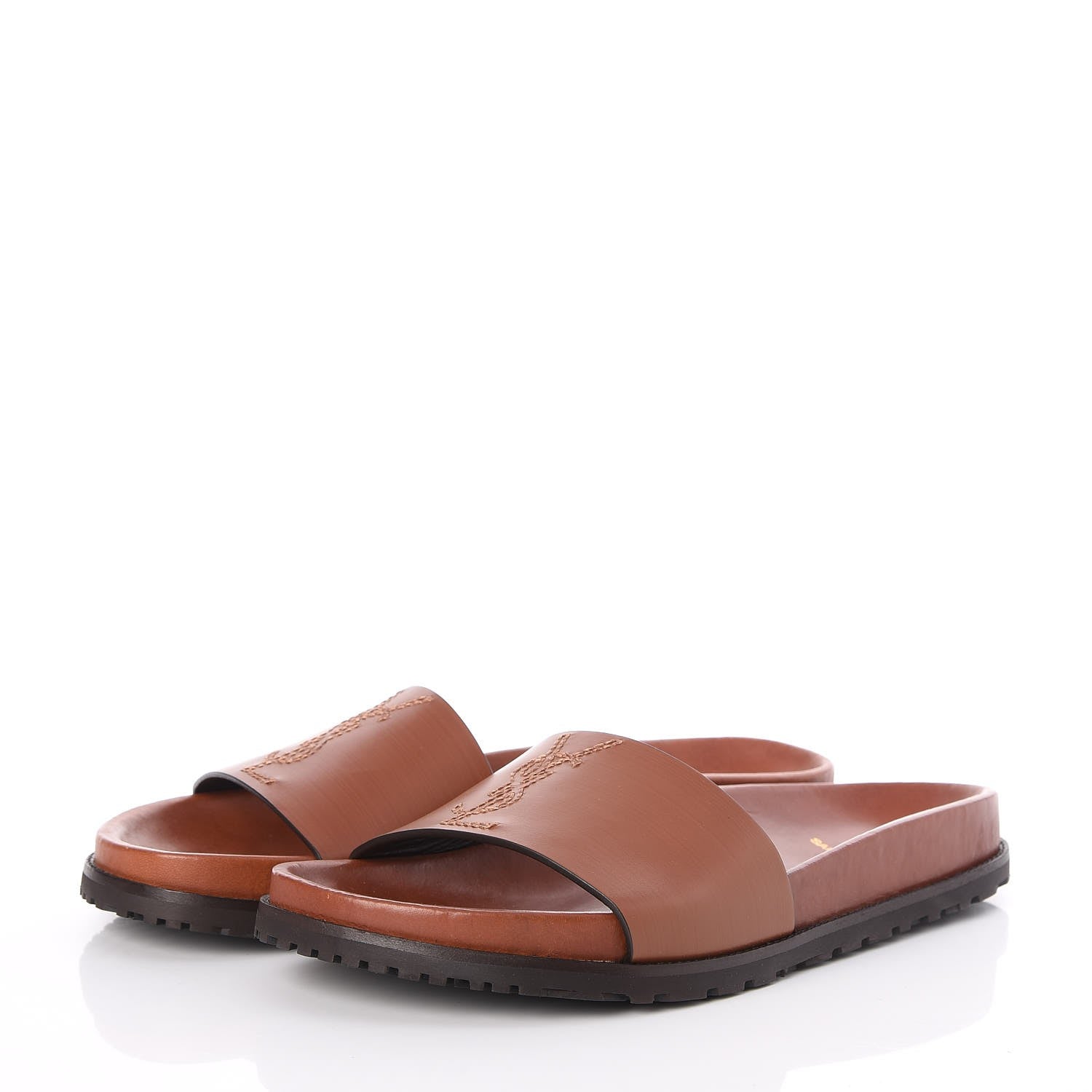 Saint Laurent Calfskin Monogram Jimmy Joan Slide Sandals 39 Whiskey 3 of 9