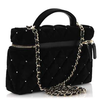 Chanel Velvet Diamanté Quilted Top Handle Slim Vanity Case With Chain Black 2 of 10