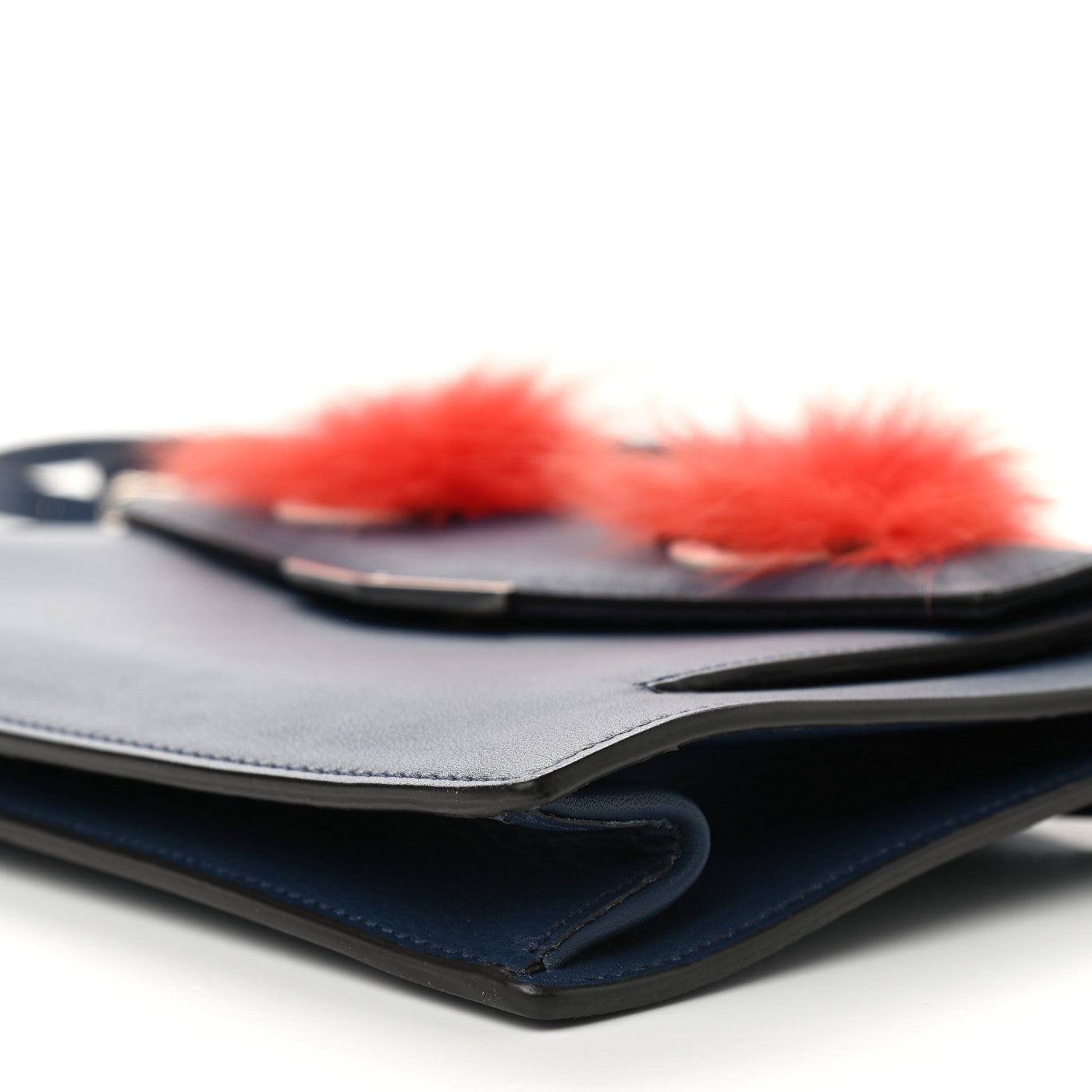 Fendi Vitello Dolce Fox Fur Monster Eyes Mini 2Jours Pouch Navy 6 of 9