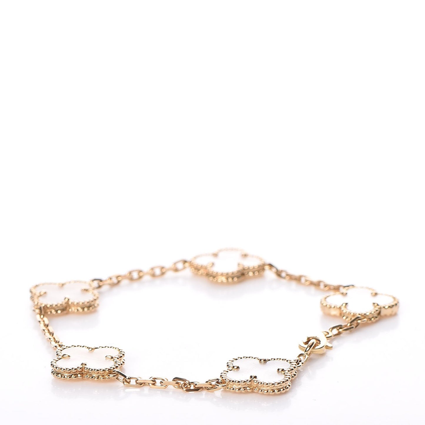 18K Yellow Gold Mother of Pearl 5 Motifs Vintage Alhambra Bracelet