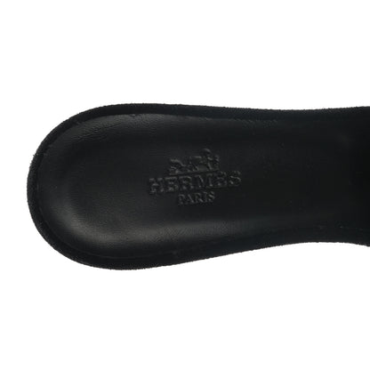 Hermes Suede Goatskin Rhinestone Oasis Sandals 37.5 Black 7 of 9
