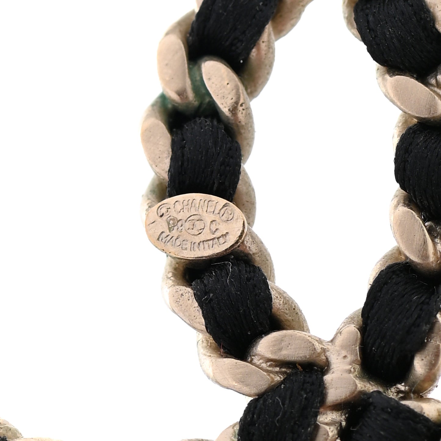 Satin Ribbon CC Heart Chain Earrings Black
