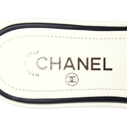 Chanel Lambskin Embroidered Logo Mules 36.5 Ivory Black 9 of 11