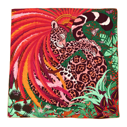 Hermes Cashmere Silk Jaguar Quetzal Shawl 140 Fuchsia Vert Jaune D'Or 1 of 5