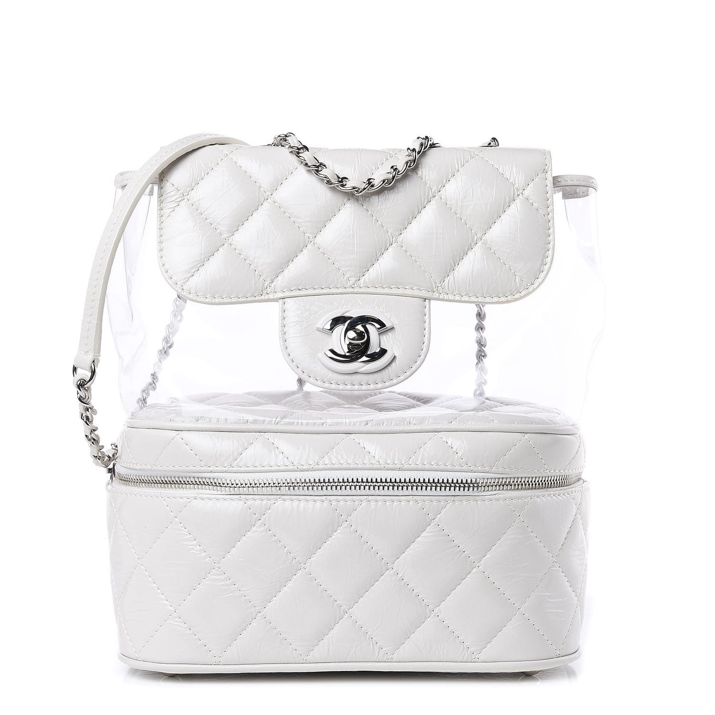 Crumpled Calfskin PVC Quilted Flap White