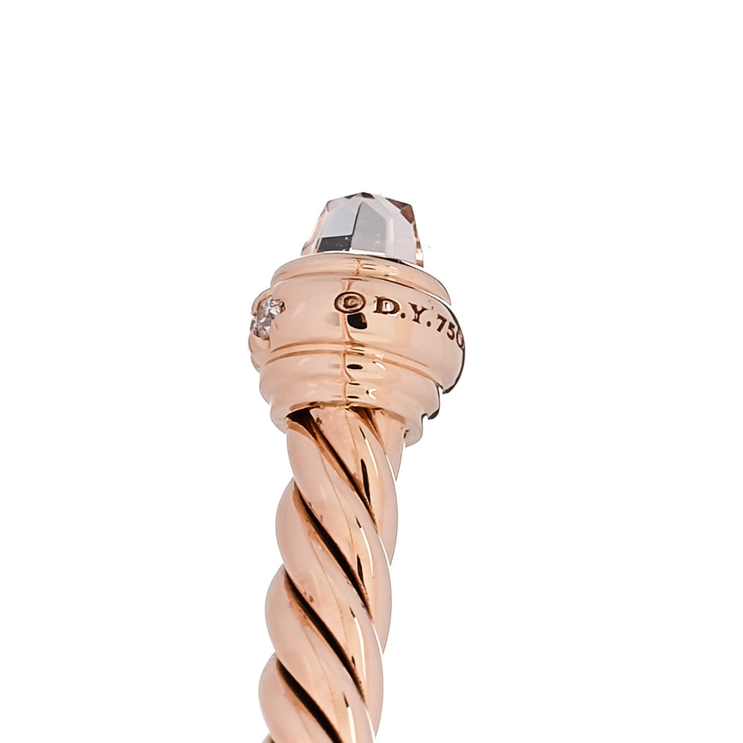 David Yurman 18K Rose Gold Diamond Morganite 3mm Cablespira Bracelet 3 of 4