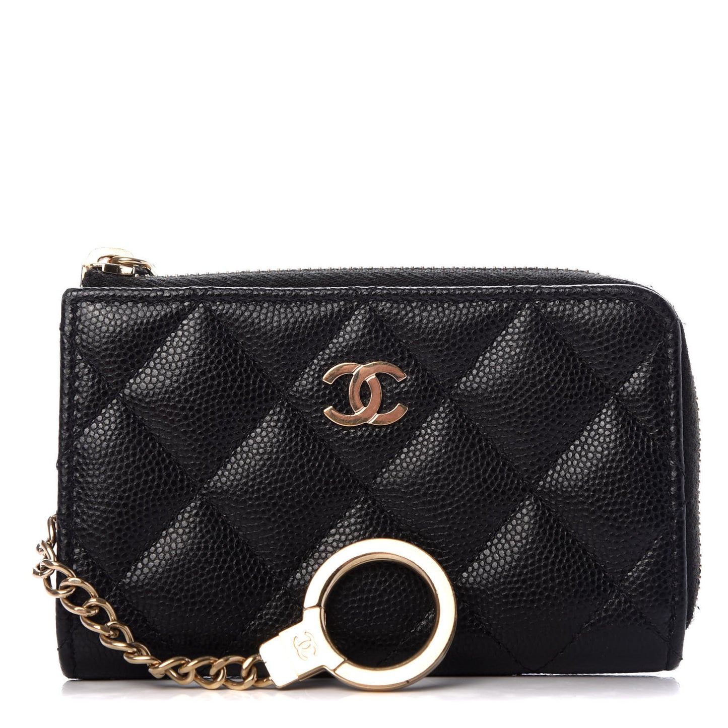 Caviar Quilted Zipped Key Holder Case Black