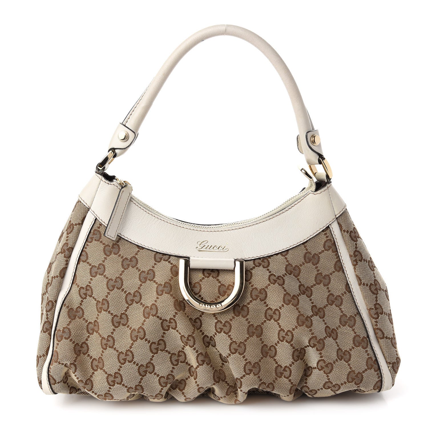 Gucci Monogram Medium D Gold Ring Hobo White 1 of 11