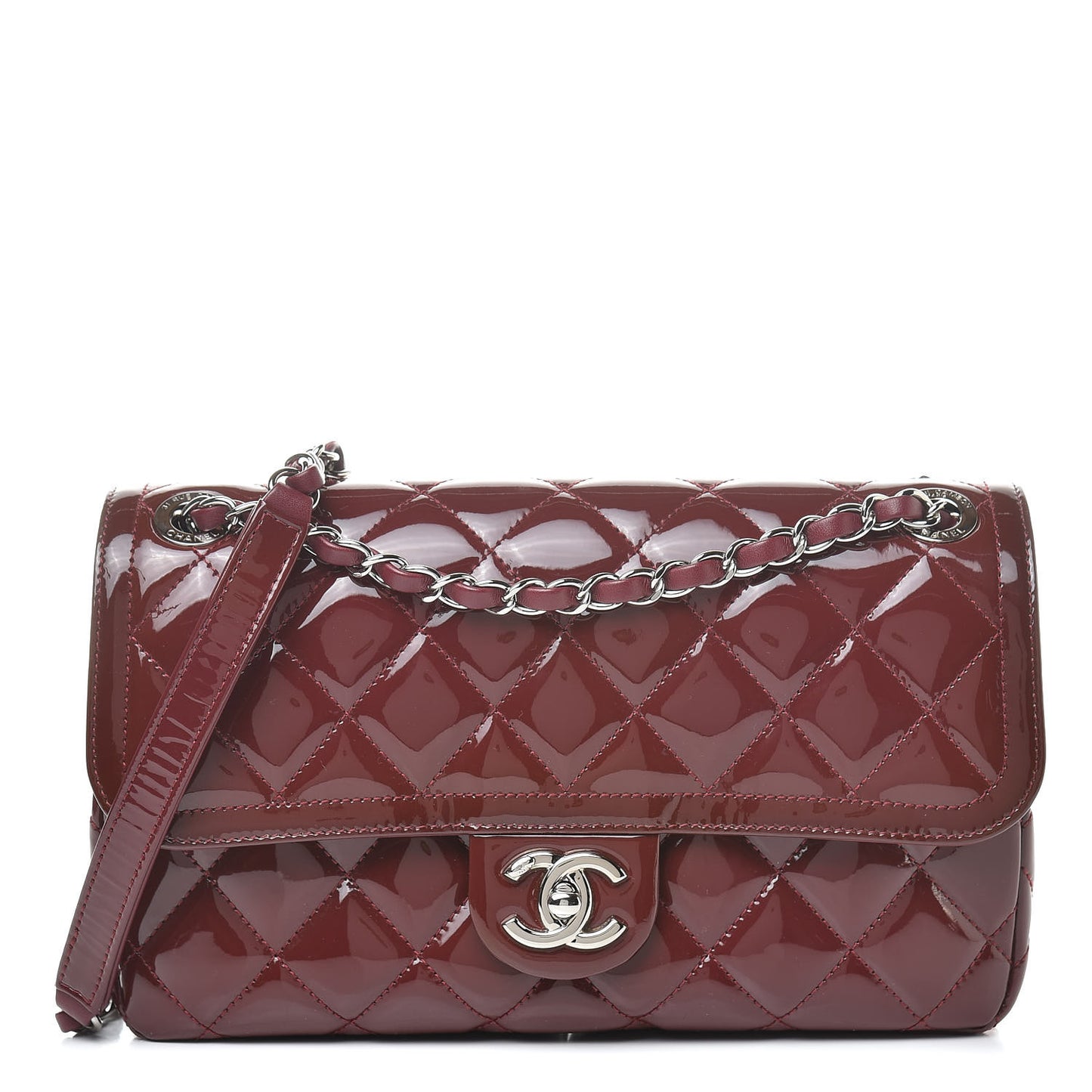 Patent Quilted Large Coco Shine Flap Burgundy