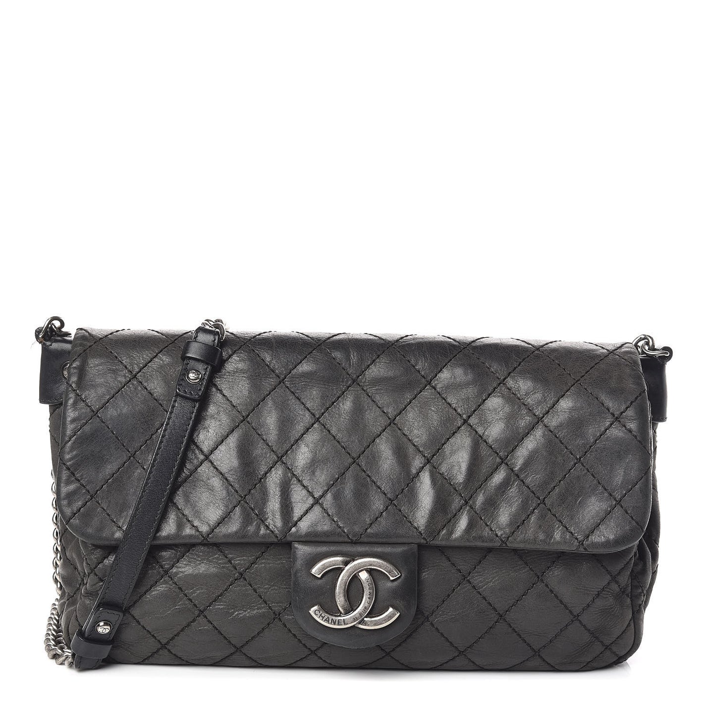 Iridescent Calfskin Large Coco Daily Flap Black