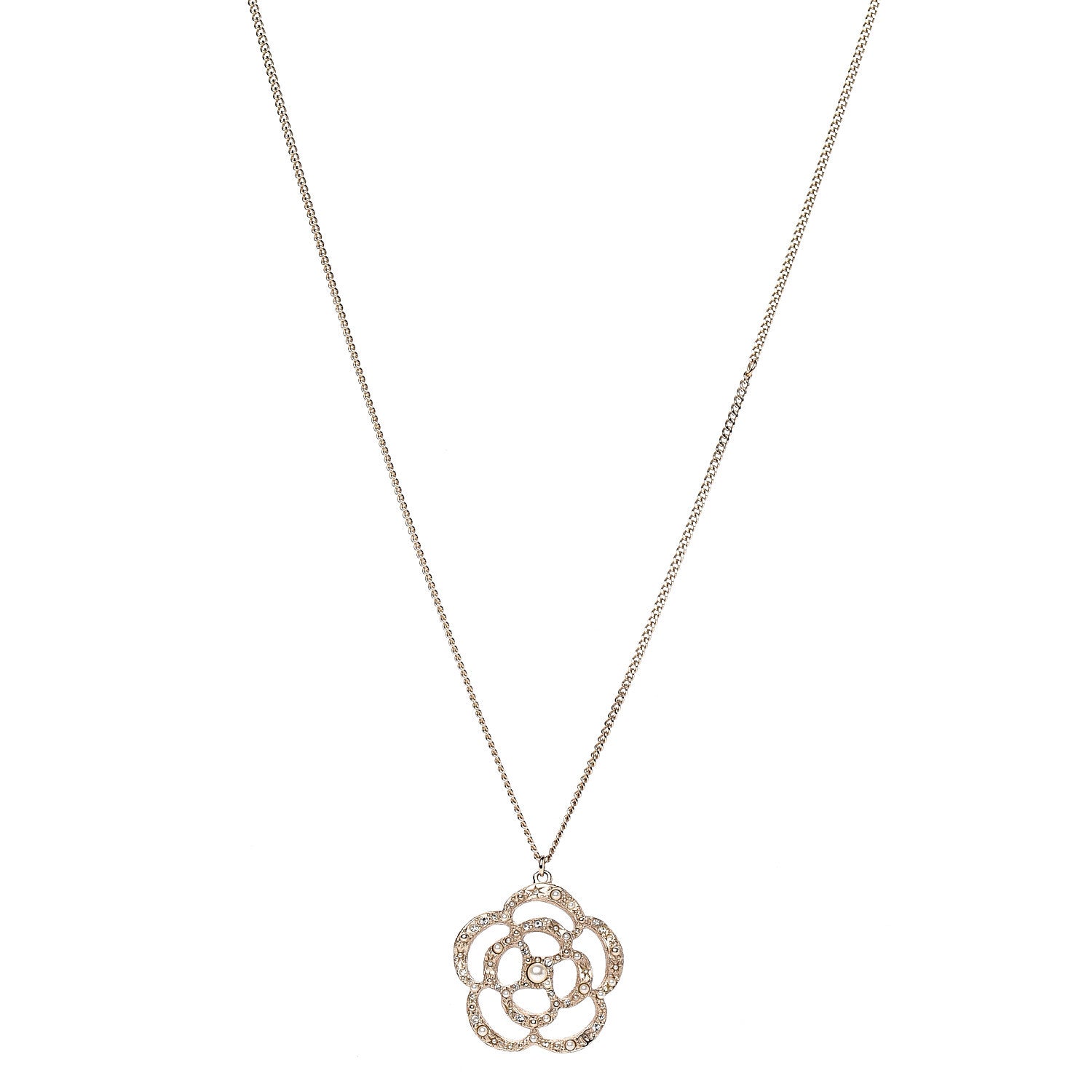 Chanel Crystal Pearl Camellia Necklace Gold 1 of 4