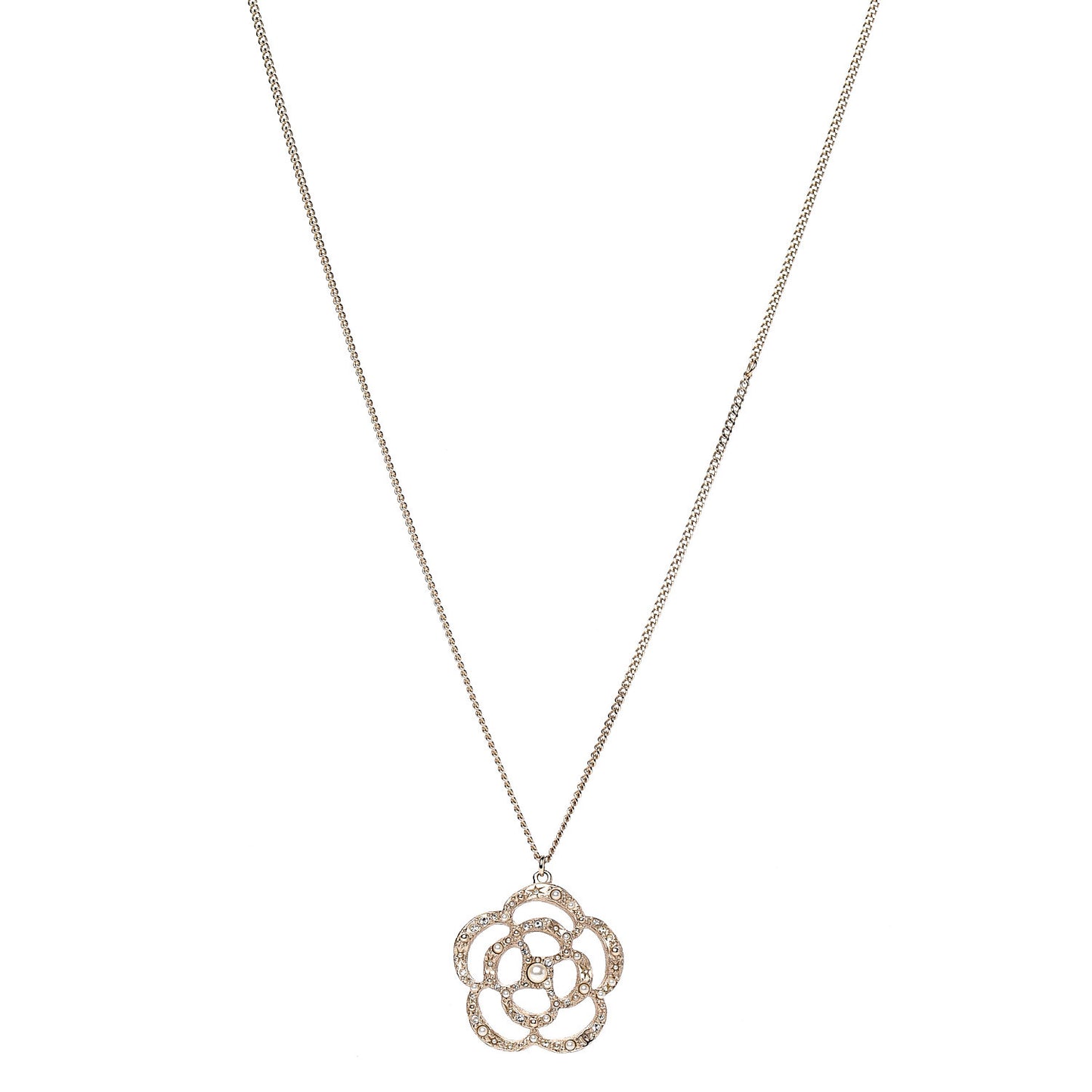 Crystal Pearl Camellia Necklace Gold