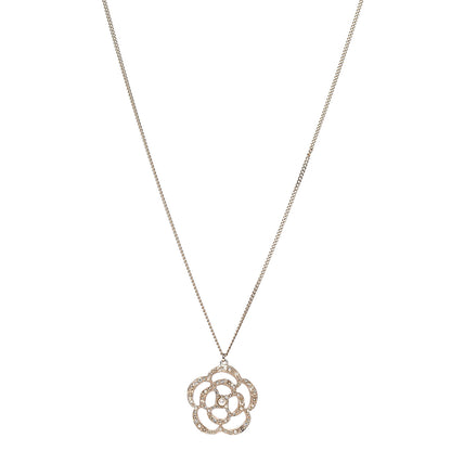Chanel Crystal Pearl Camellia Necklace Gold 1 of 4