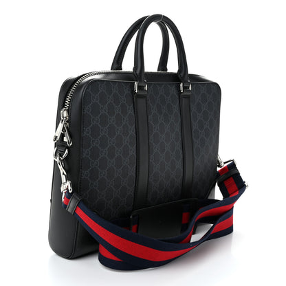 Gucci GG Supreme Monogram Appia Calfskin Web Briefcase Black 3 of 10