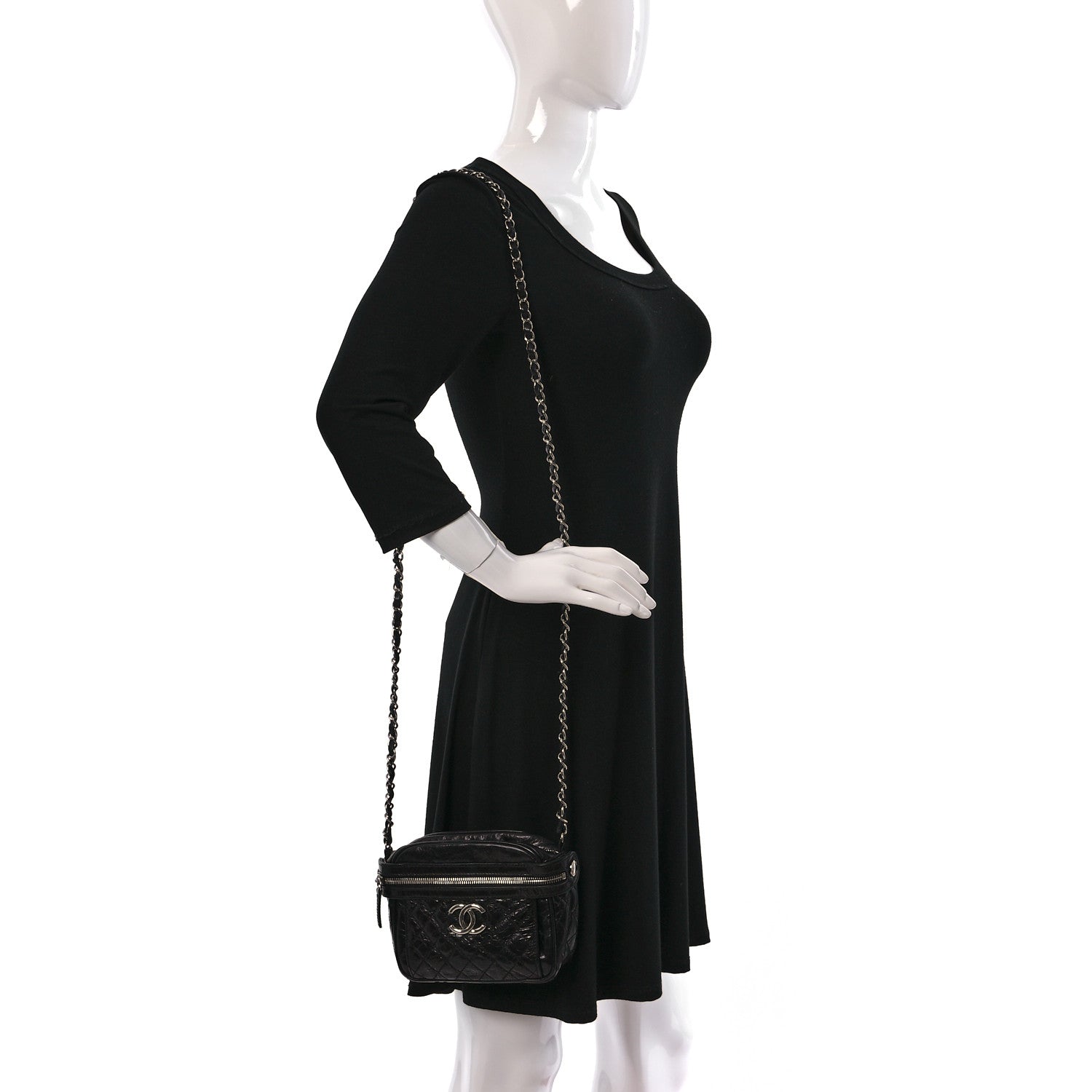 Chanel Glazed Crackled Calfskin Quilted CC Crossbody Black 2 of 10