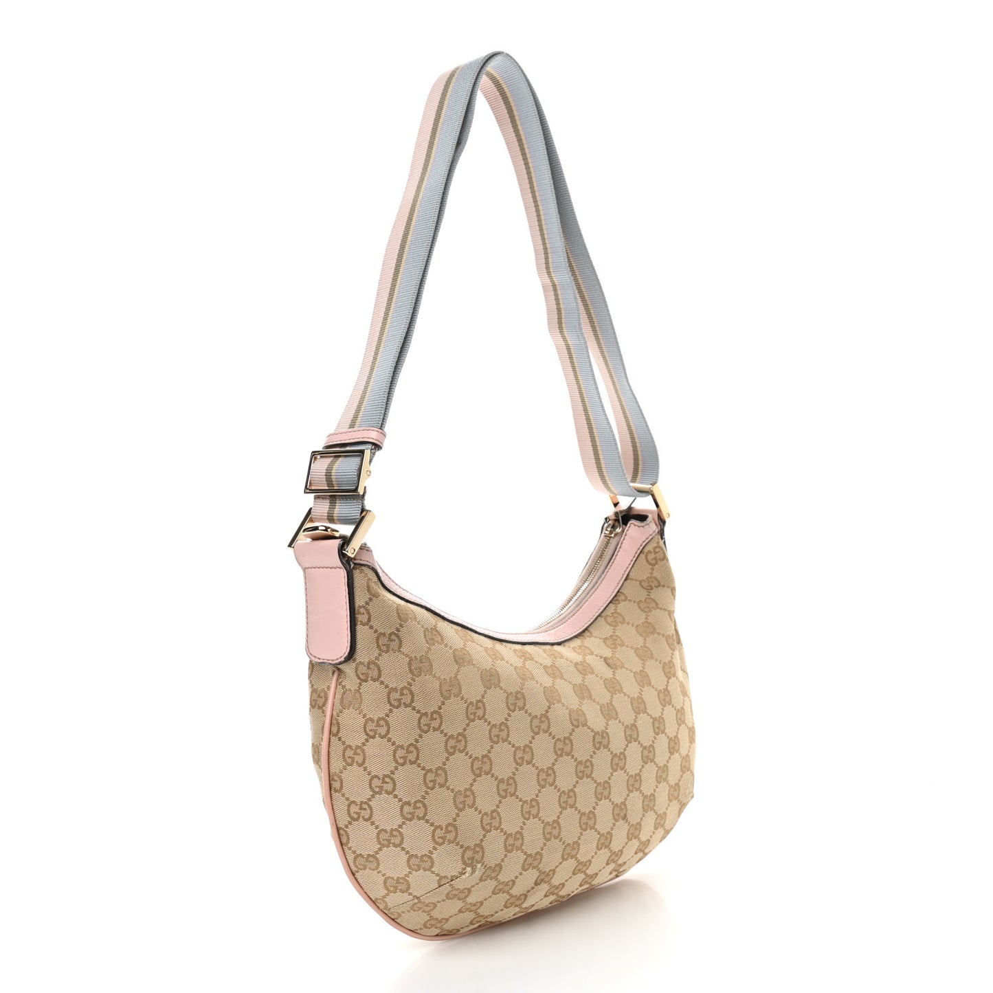 Monogram Web Medium Half Moon Hobo Blue Pink