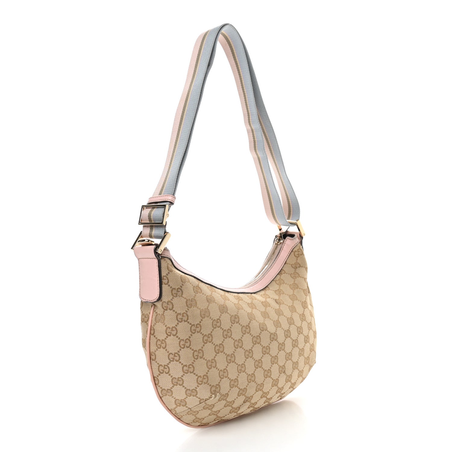 Gucci Monogram Web Medium Half Moon Hobo Blue Pink 3 of 16