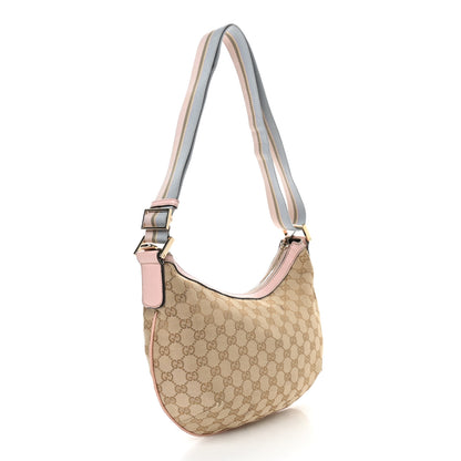 Gucci Monogram Web Medium Half Moon Hobo Blue Pink 3 of 16