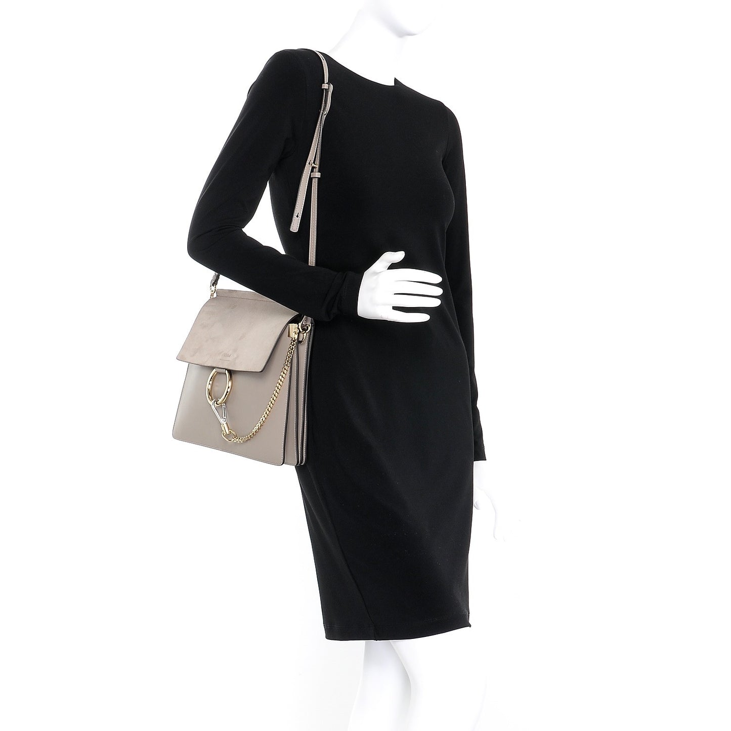 Calfskin Suede Medium Faye Shoulder Bag Motty Grey