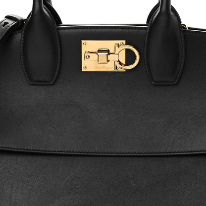 Salvatore Ferragamo Hammered Calfskin Medium Studio Bag Black 8 of 11