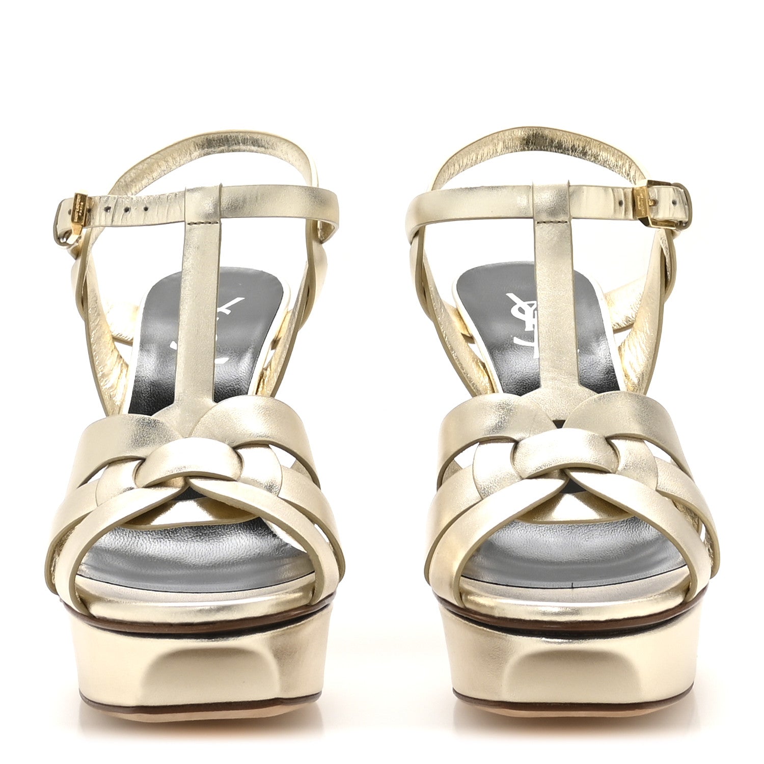 Saint Laurent Veau Laminato Tribute 75 Platform Sandals 38 Platino 3 of 9