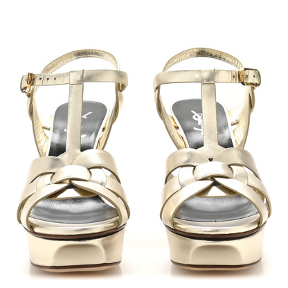 Saint Laurent Veau Laminato Tribute 75 Platform Sandals 38 Platino 3 of 9
