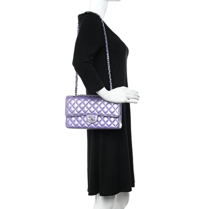 Chanel Metallic Lambskin Quilted Medium Double Flap Purple 2 of 16