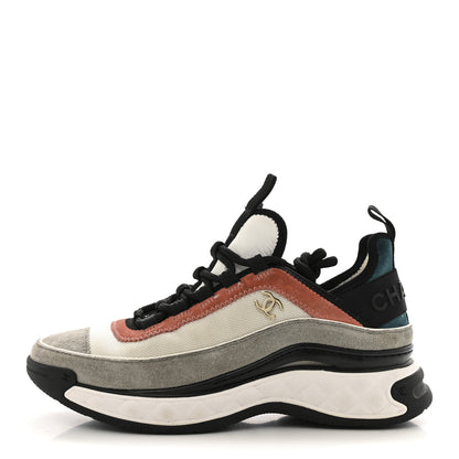 Chanel Fabric Suede CC Sneakers 37 White Light Grey Pink 1 of 9