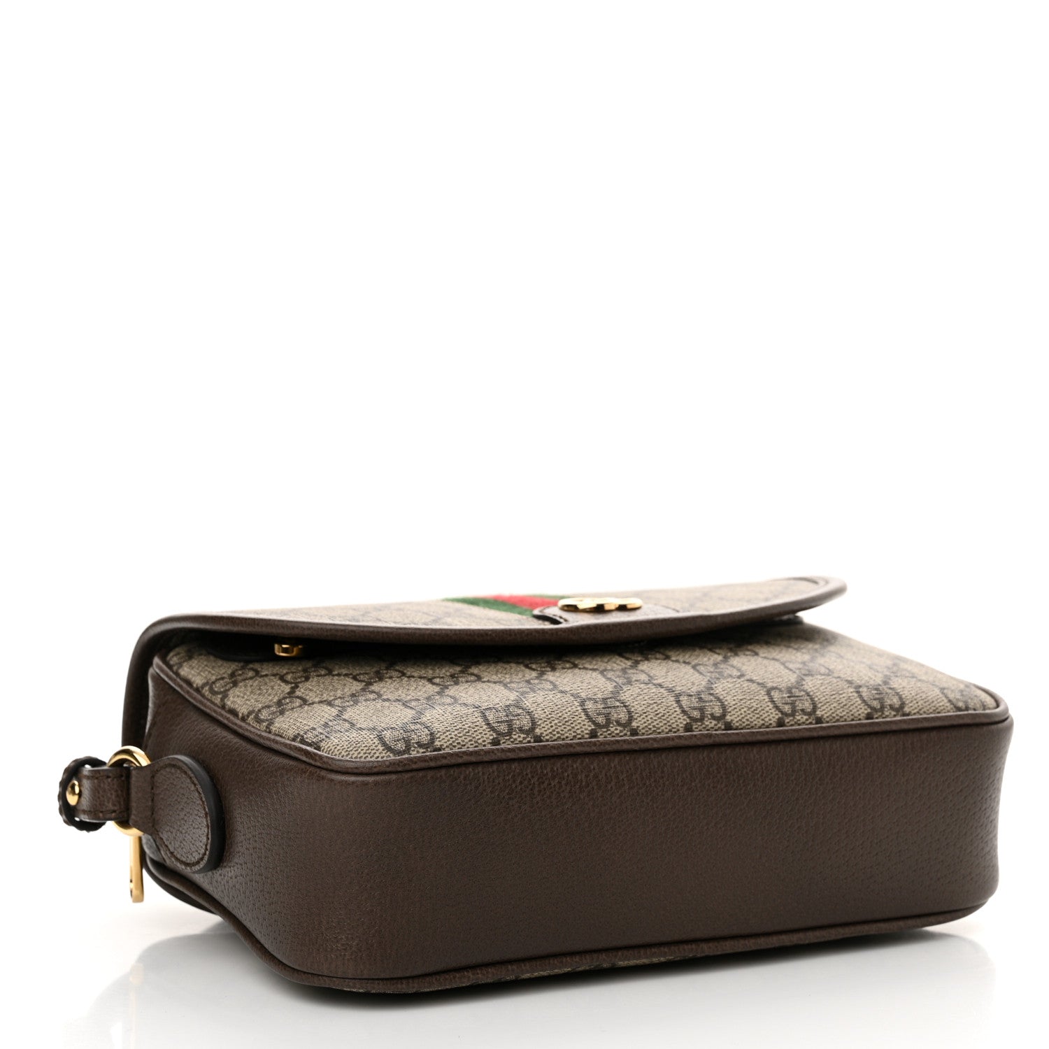 Gucci GG Supreme Monogram Textured Dollar Calfskin Web Studded Mini Ophidia Flap Shoulder Bag  Beige Ebony New Acero 3 of 9
