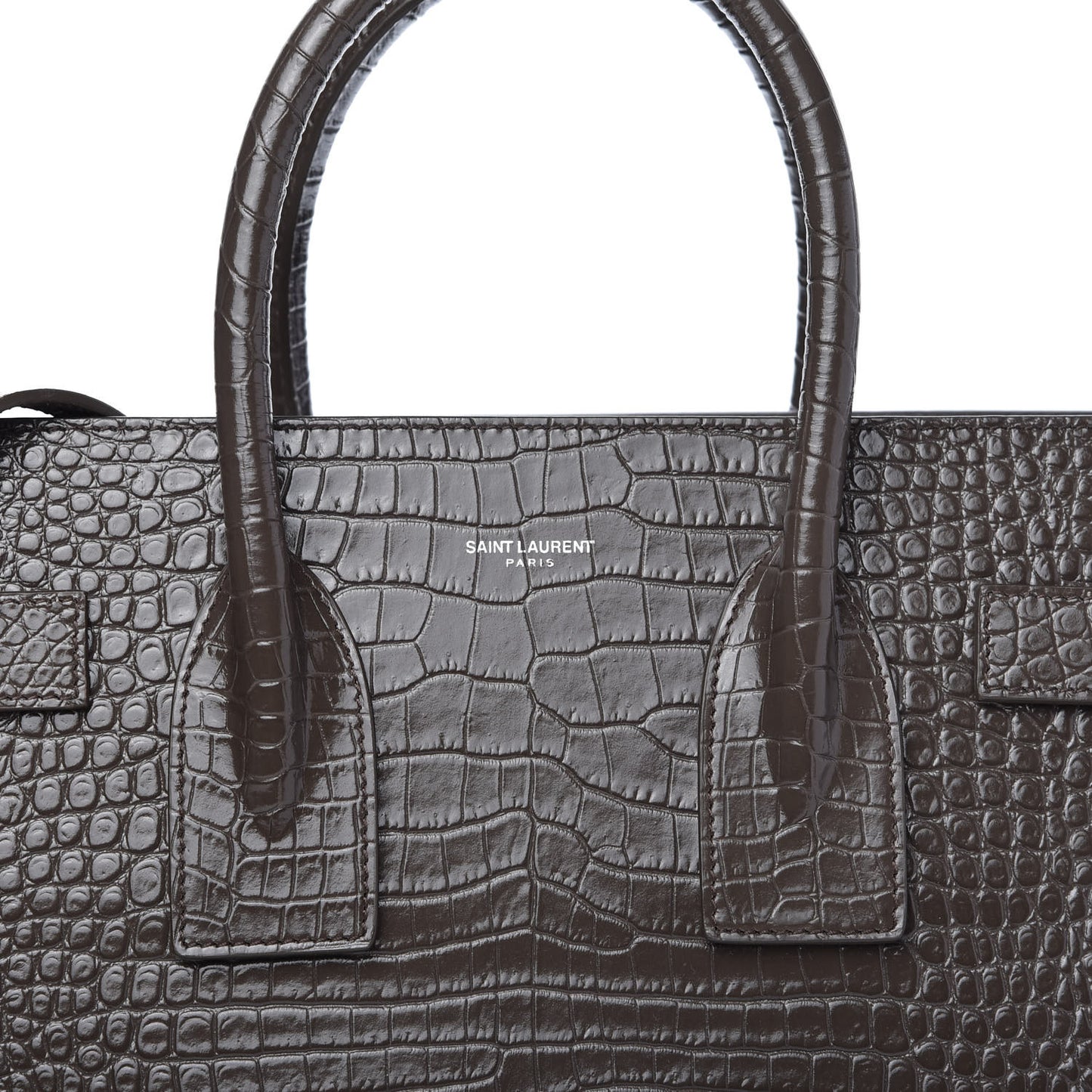 Calfskin Crocodile Embossed Small Sac De Jour Brown