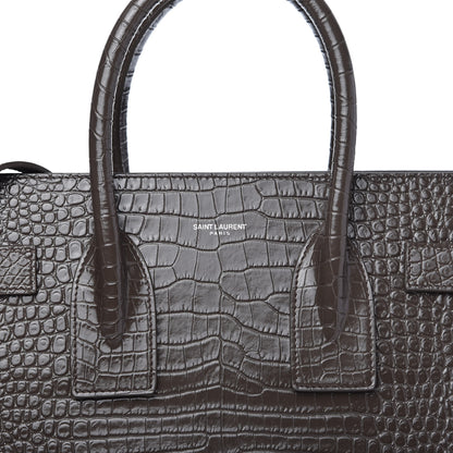 Saint Laurent Calfskin Crocodile Embossed Small Sac De Jour Brown 9 of 9