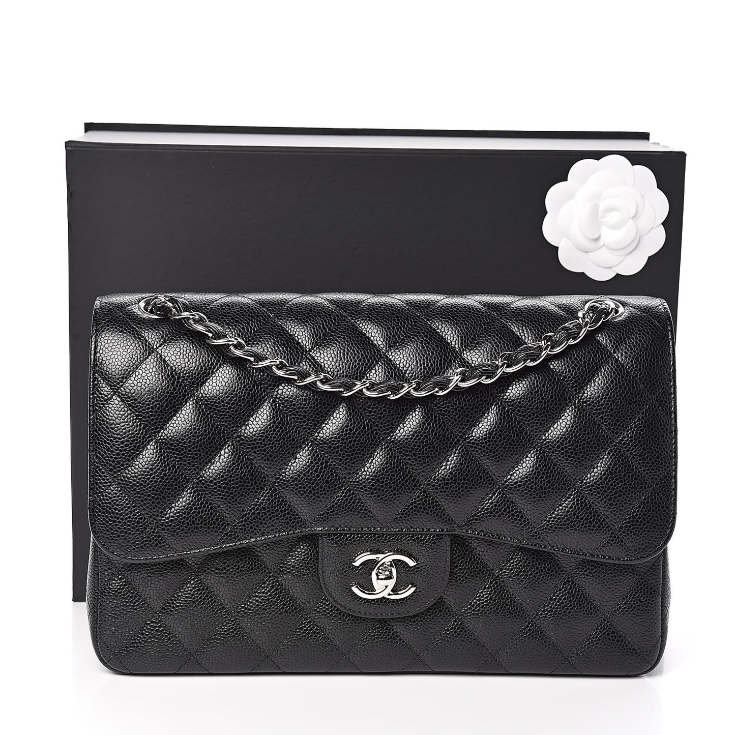 Caviar Quilted Jumbo Double Flap Black