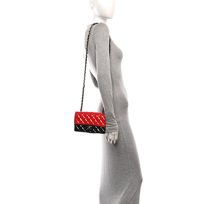 Chanel Patent Calfskin Quilted Bi-Color Mini Rectangular Flap Red Black 2 of 12