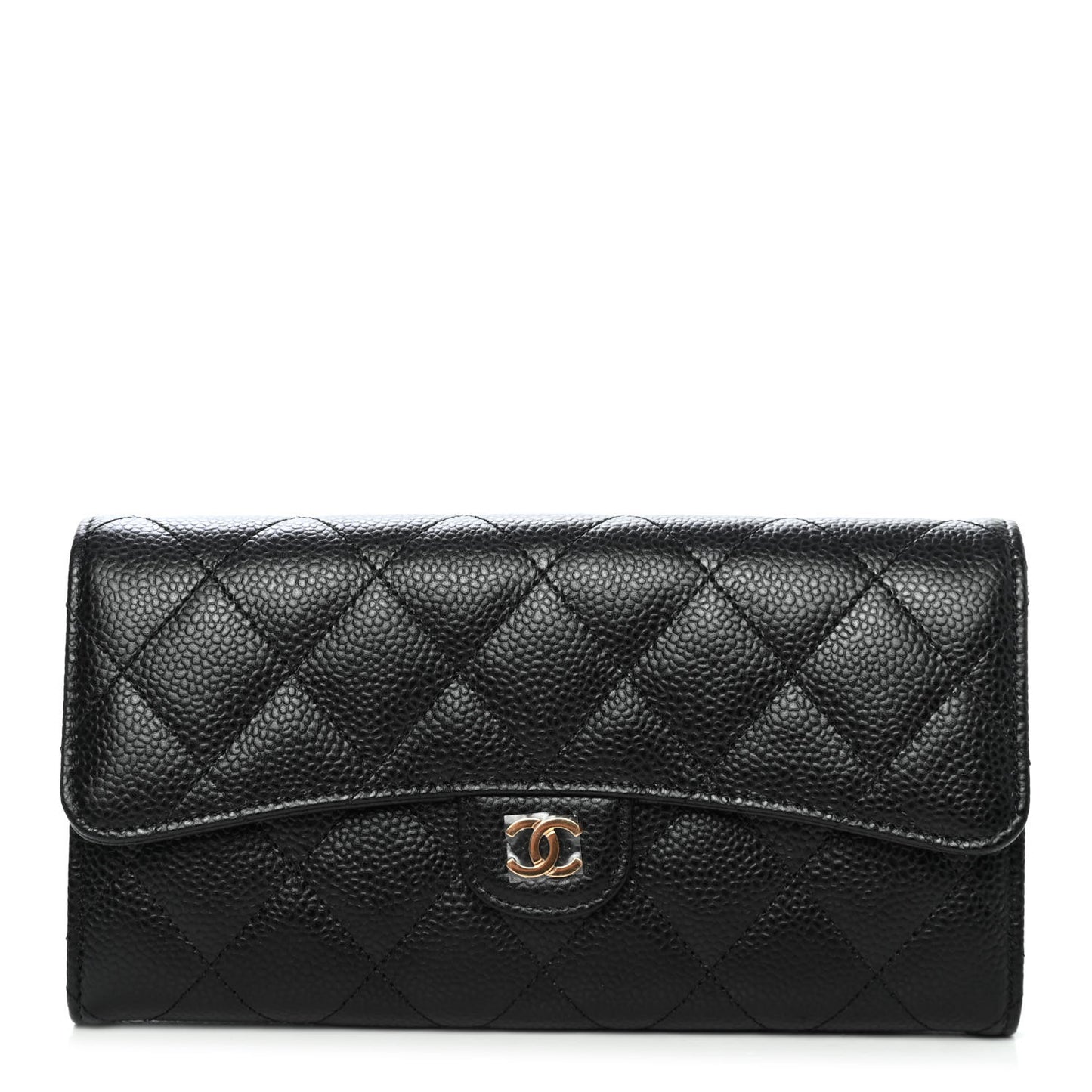 Caviar Quilted Large Gusset Flap Wallet Black