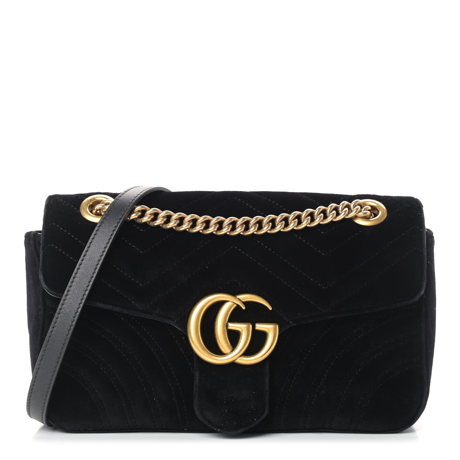 Gucci Velvet Matelasse Small GG Marmont Shoulder Bag Black 1 of 11