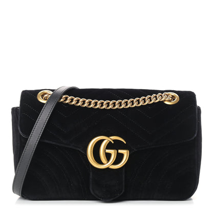 Gucci Velvet Matelasse Small GG Marmont Shoulder Bag Black 1 of 11