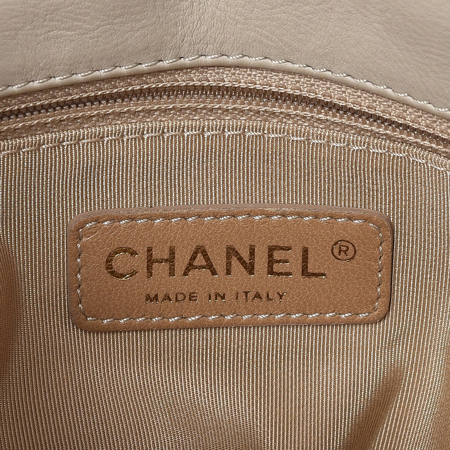 Calfskin Quilted Retro Chain Flap Beige
